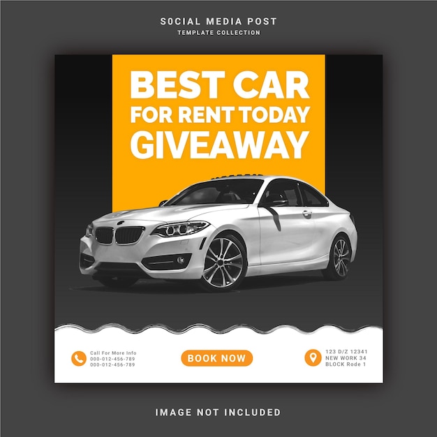 Vector el mejor alquiler de coches para hoy sorteo instagram post banner plantilla de publicación de redes sociales