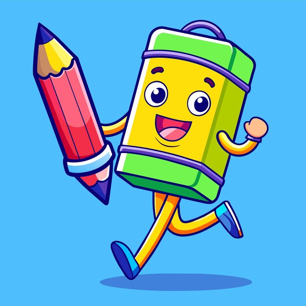 El mejor amigo lindo del lápiz y la pluma, la mascota dibujada a mano, el personaje de dibujos animados, el concepto del icono de la pegatina.