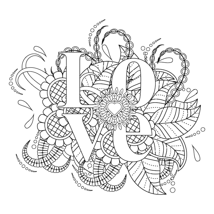Vector mejor amor palabra flor mandala página para colorear