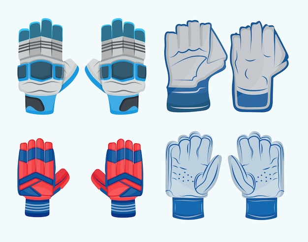 La mejor colección de vectores de imágenes prediseñadas de ilustraciones de guantes de críquet, diseño de alta calidad, Vector Premium.
