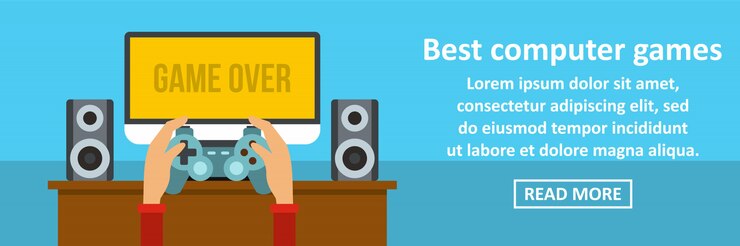 Vector el mejor concepto horizontal de banner de juegos de computadora