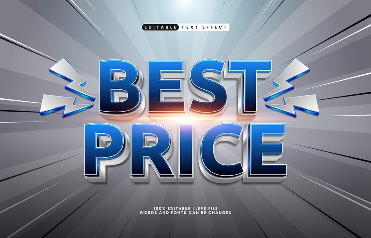 Vector mejor efecto de texto editable de precio con un efecto de texto de venta y descuento