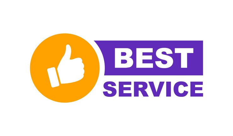 Vector mejor etiqueta de servicio moderna insignia de recomendación con pulgares hacia arriba