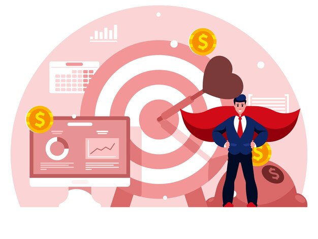 Mejor hombre de negocios Hombre de negocios valiente en traje de superhéroe Planificación de objetivos comerciales