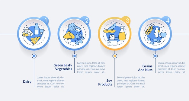 La mejor nutrición para la plantilla infográfica del círculo de salud de los huesos Productos de soja Visualización de datos con 4 pasos Gráfico de información de la línea de tiempo del proceso Diseño del flujo de trabajo con iconos de línea LatoBold Fuentes regulares utilizadas