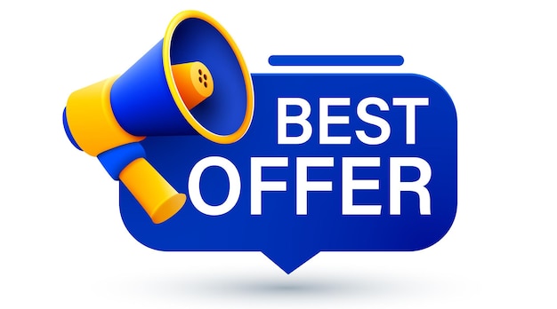 Mejor oferta etiqueta burbuja de habla con megáfono cartel promocional especial símbolo de promoción de venta