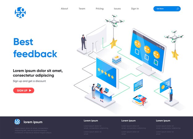 La mejor página de aterrizaje isométrica de comentarios