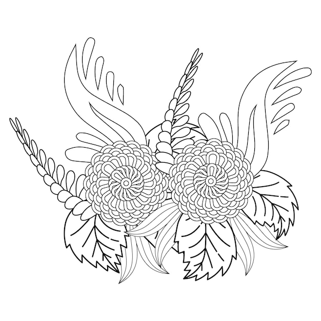 Mejor página para colorear de flores y mandala de ilustración de flores dibujadas a mano para adultos