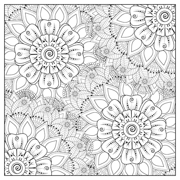 Mejor página para colorear de flores y mandala de ilustración de flores dibujadas a mano para adultos