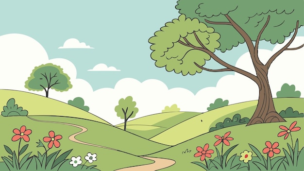 El mejor paisaje de primavera Fondo Colinas verdes Camino sinuoso Flores vibrantes