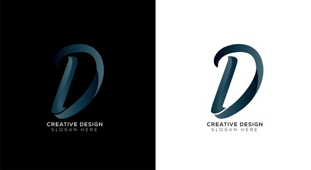La mejor plantilla de diseño de logotipo Gradient D con blanco y negro.