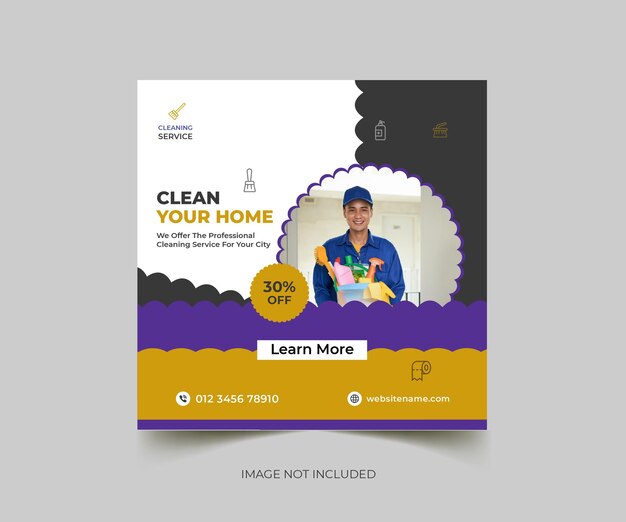 Vector mejor publicación de servicio de limpieza en redes sociales y plantilla de banner de servicio de limpieza del hogar