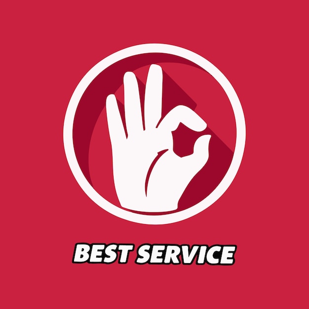 mejor sello de etiqueta de servicio con diseño de dedos de mano ok
