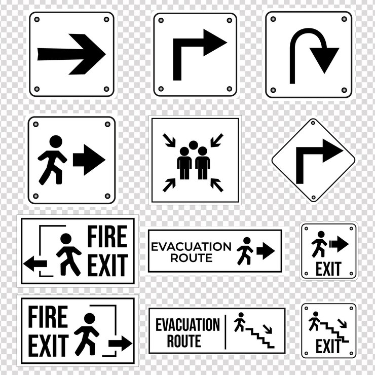Vector mejor señal de ruta de evacuación y señal de salida de emergencia de incendio