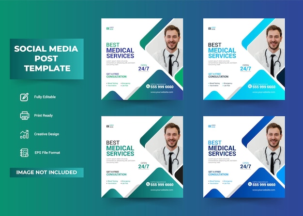 El mejor servicio médico y plantilla de diseño de publicación o banner de redes sociales de atención médica