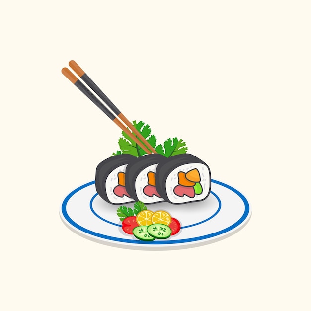 Mejor Sushi Clip Art Ilustración Conjunto de comida asiática. Elemento, Y Colorido Vector Premium.