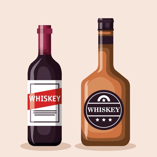 El mejor whisky establece botellas ilustración vectorial diseño