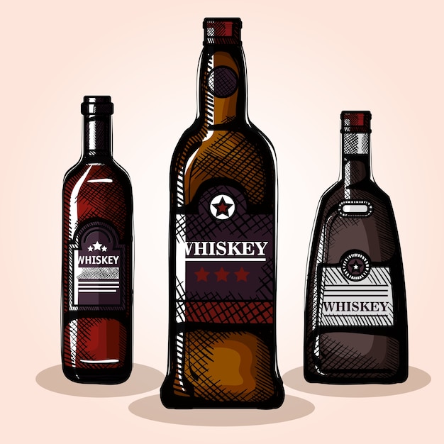 El mejor whisky establece botellas ilustración vectorial diseño