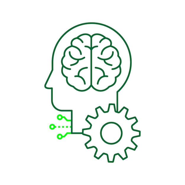 Mejoramiento cognitivo de la IA para la resolución de problemas humanos Vector Icon Diseño poder mental AI cerebro tecnológico humano