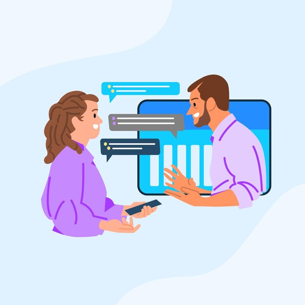 Mejorar la participación del cliente y la comunicación empresarial a través del monitoreo y la optimización de la actividad de la red para el intercambio y la comunicación de contenido global Una ilustración plana vectorial