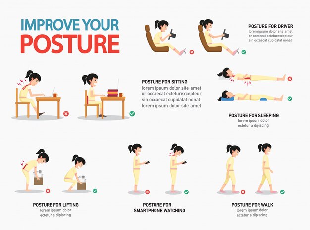 Vector mejore su postura infografía, ilustración vectorial