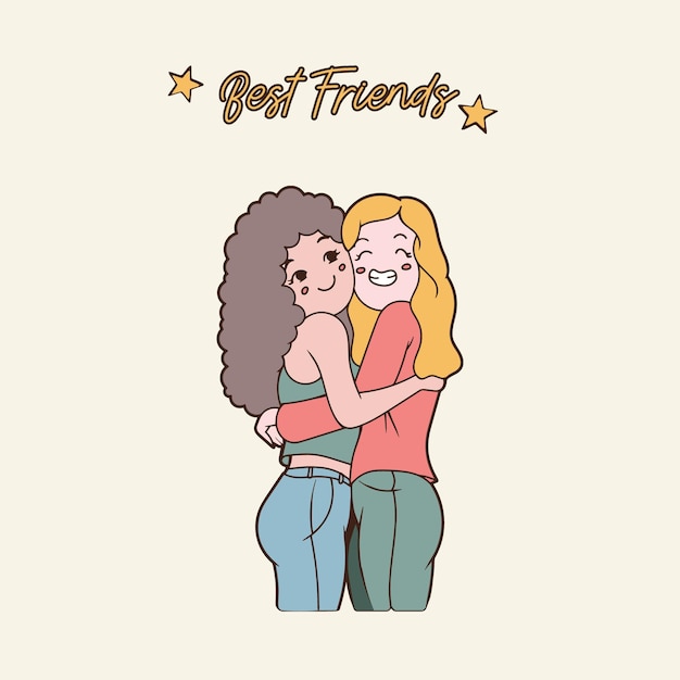 Vector mejores amigos en un abrazo - dos chicas lindas