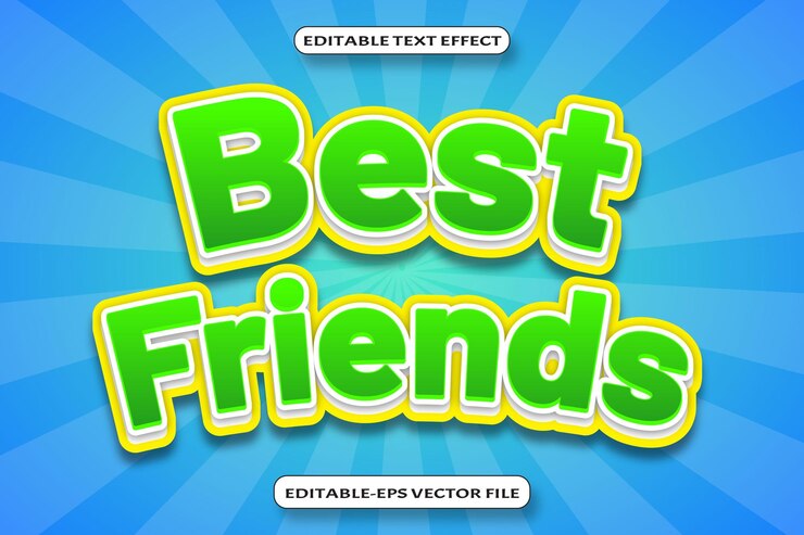 Vector mejores amigos efecto de texto editable diseño de estilo de relieve en 3 d