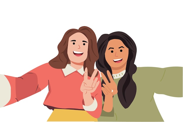 Vector mejores amigos tomándose un selfie y riendo bff concepto de amistad y juventud ilustración vectorial