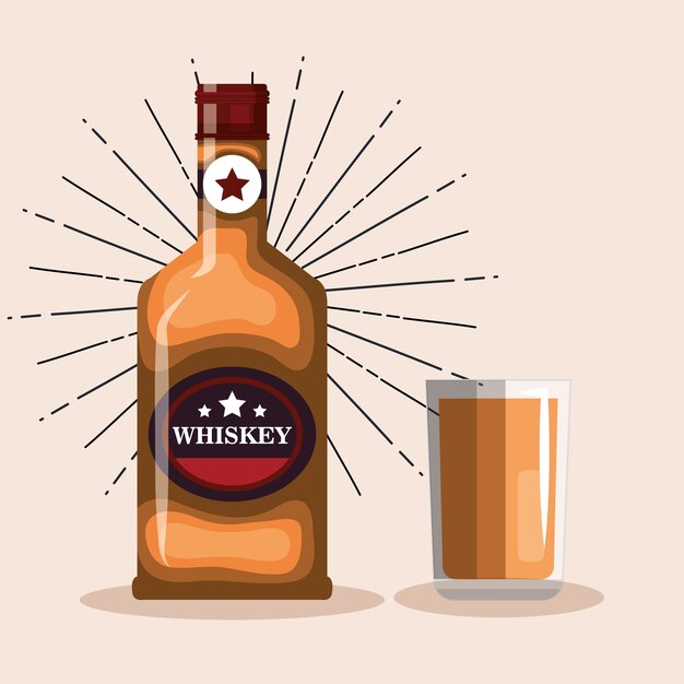 Mejores botellas de whisky y tazas de diseño de ilustración vectorial