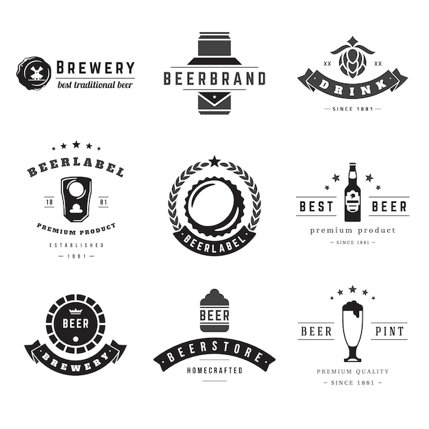 Vector las mejores cervezas y cervecerías retro conjunto de logotipos vectoriales