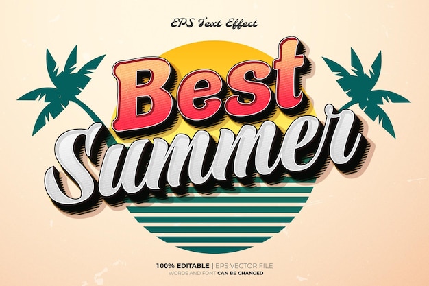 Mejores vibraciones de verano estilo retro vintage texto editable efecto