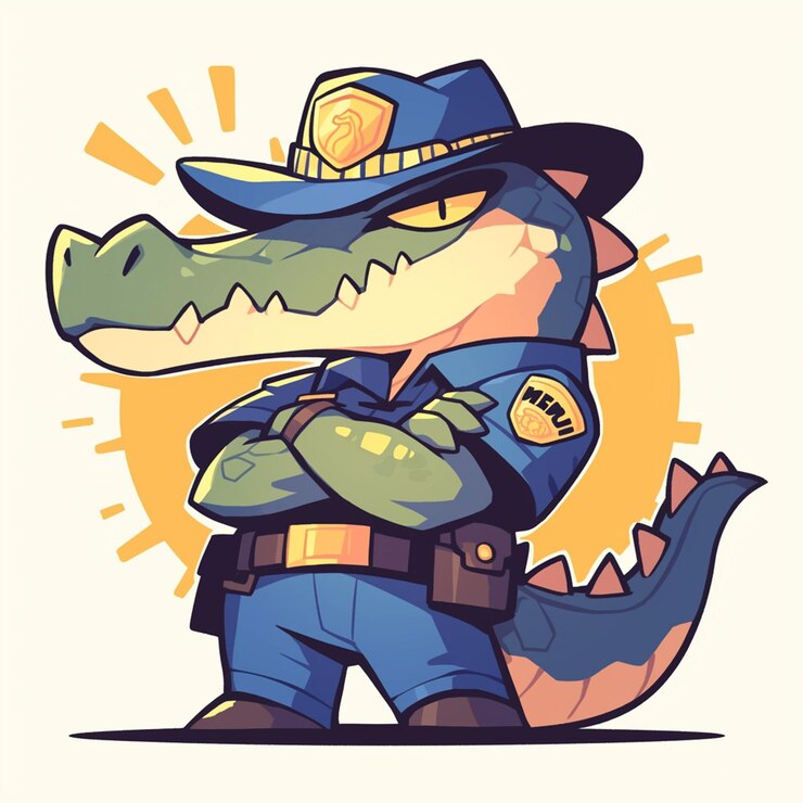 Vector un melodioso crocodilo oficial de policía al estilo de las caricaturas