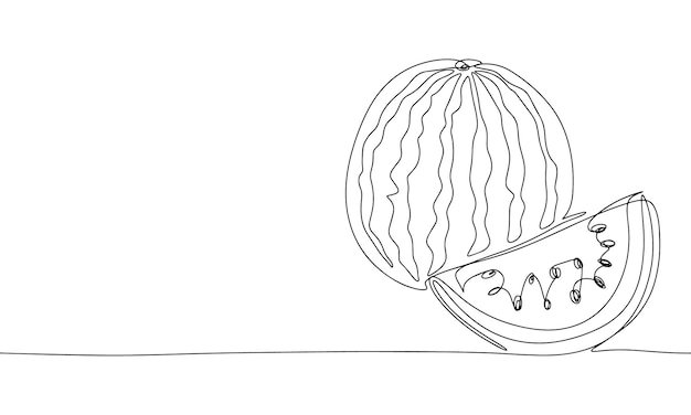 Melón de agua una línea continua Línea de arte de melón de agua fresca Contorno de arte vectorial dibujado a mano