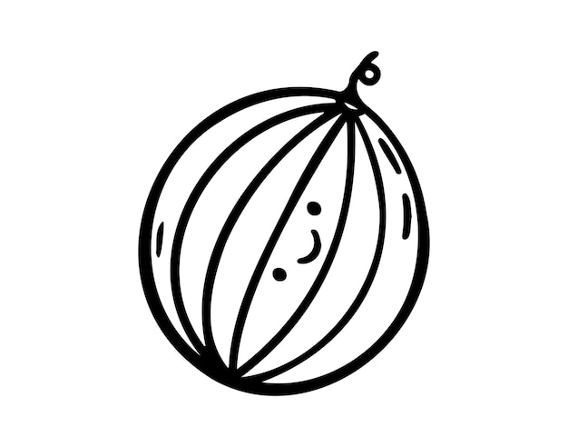 Melón de agua personaje gracioso con una sonrisa dibujado a mano icono de garabateo Melón de aguas feliz dibujado sonriente elemento de contorno clipart