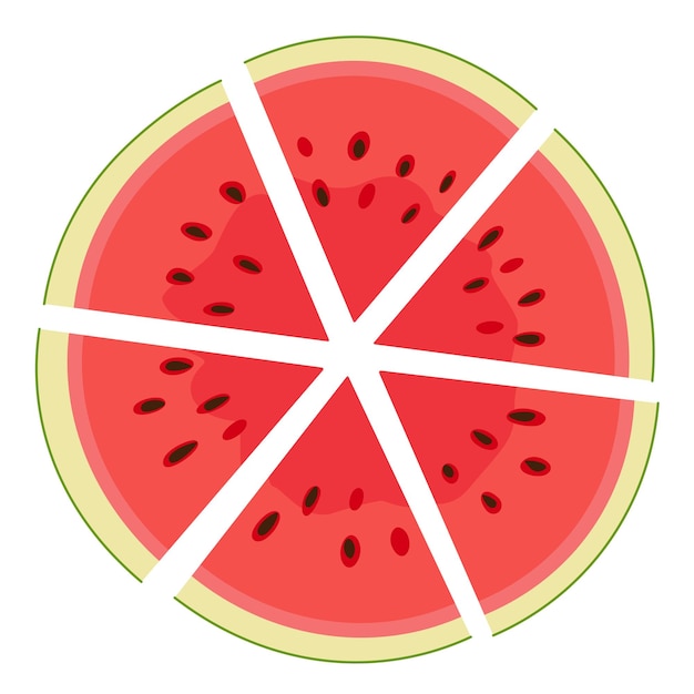Melón de agua segmentado de corte rojo maduro vista superior dibujado a mano de estilo plano fruta dulce y jugosa de verano