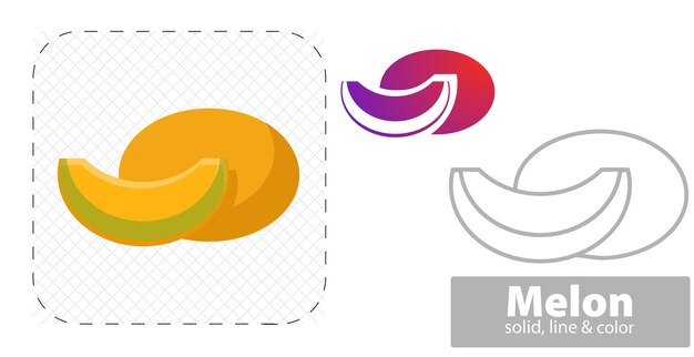 Melón aislado ilustración plana Icono de línea de melón