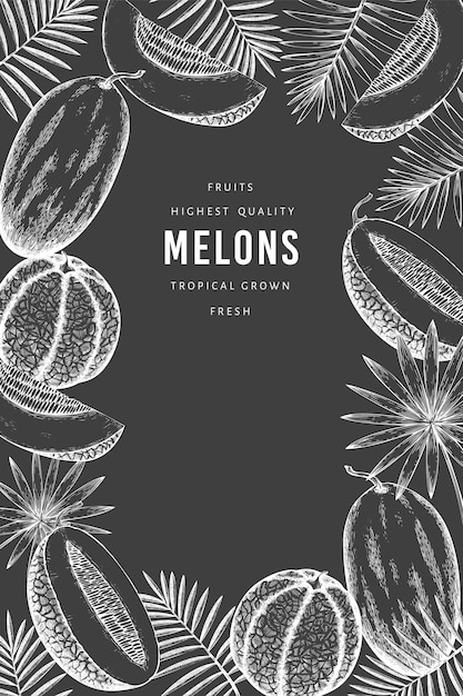 Melones con plantilla de diseño de hojas tropicales
