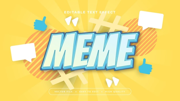 Meme azul blanco y amarillo estilo de fuente de efecto de texto editable en 3D