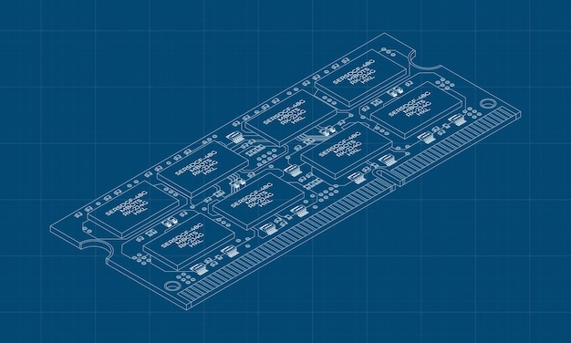 Memoria de acceso aleatorio isométrica plan de memoria RAM realista 3D isométrica Componentes de hardware de la computadora Ilustración vectorial