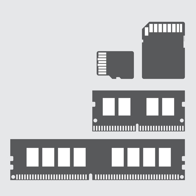 Vector memoria ddr, sodimm, microsd, símbolo de tarjeta sd o signo de icono.