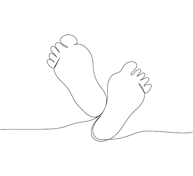 La memoria de los pies de los niños imprime una línea de arte. Dibujo de línea continua de la ternura de las piernas de los niños.