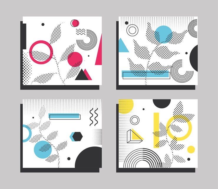Vector memphis hojas geométricas formas yuxtapuestas
