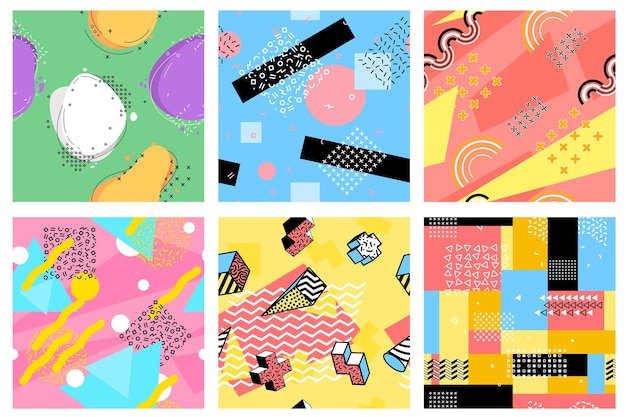 Memphis seamless pattern Hipster postales moda pop art elementos diseño Niños imprimir 80s color gráfico vector textura perfecta Vector memphis imprimir textura patrón geométrico ilustración