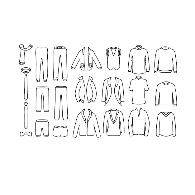 men039s ropa dibujado a mano doodle ilustraciones vector conjunto