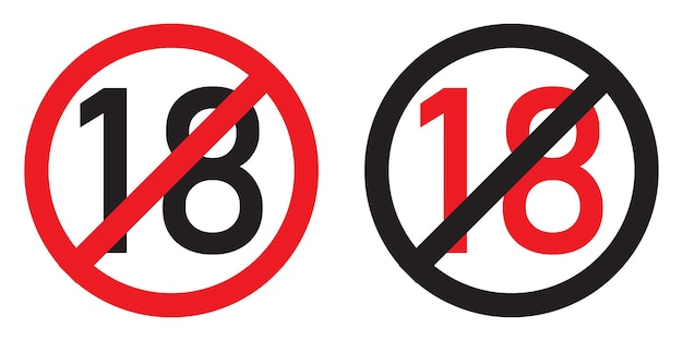 Menos de 18 años no se permite el signo número dieciocho en círculo cruzado rojo y negro vector eps 10