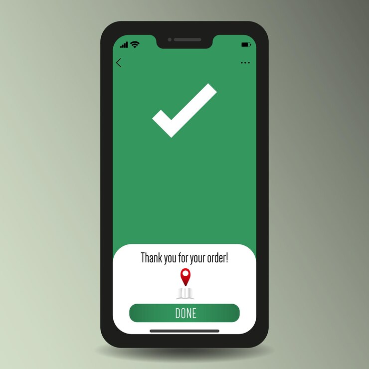 Vector mensaje de agradecimiento por el pedido en la pantalla del teléfono inteligente.