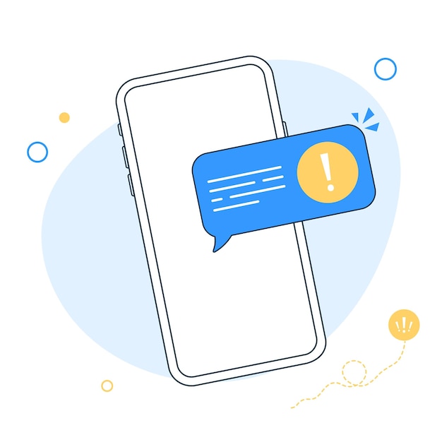 Mensaje de alerta notificación móvil Smartphone con notificación de virus de signo de exclamación en el concepto de vector de pantalla de teléfono