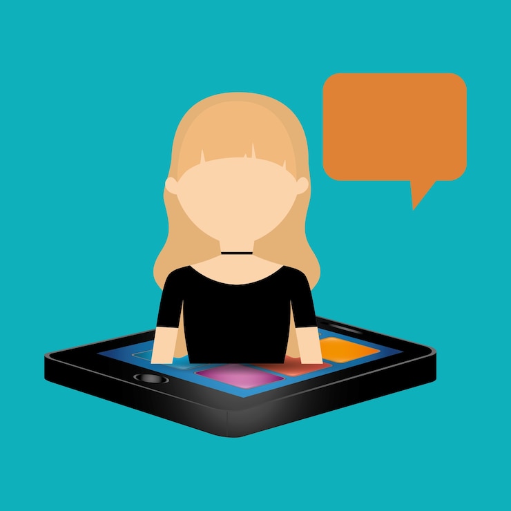 Vector mensaje de chica chateando teléfono inteligente