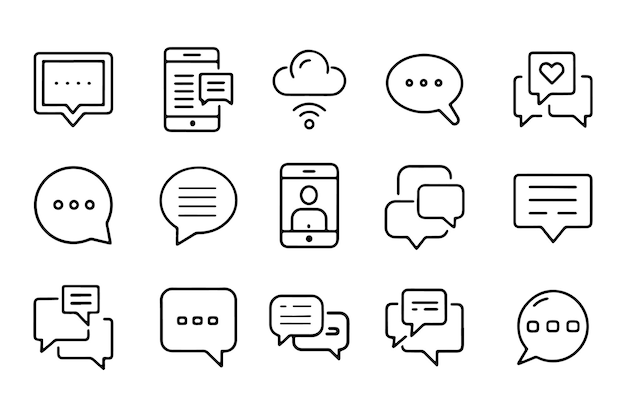 Mensaje conversación conversación habla burbuja SMS diálogo relacionado con el negro 15 pcs conjunto de iconos