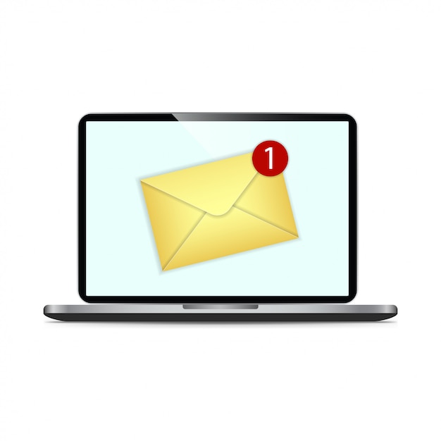 Mensaje de correo electrónico en la pantalla de la computadora portátil. Concepto de recordatorio de mensaje. Boletín informativo en computadora.